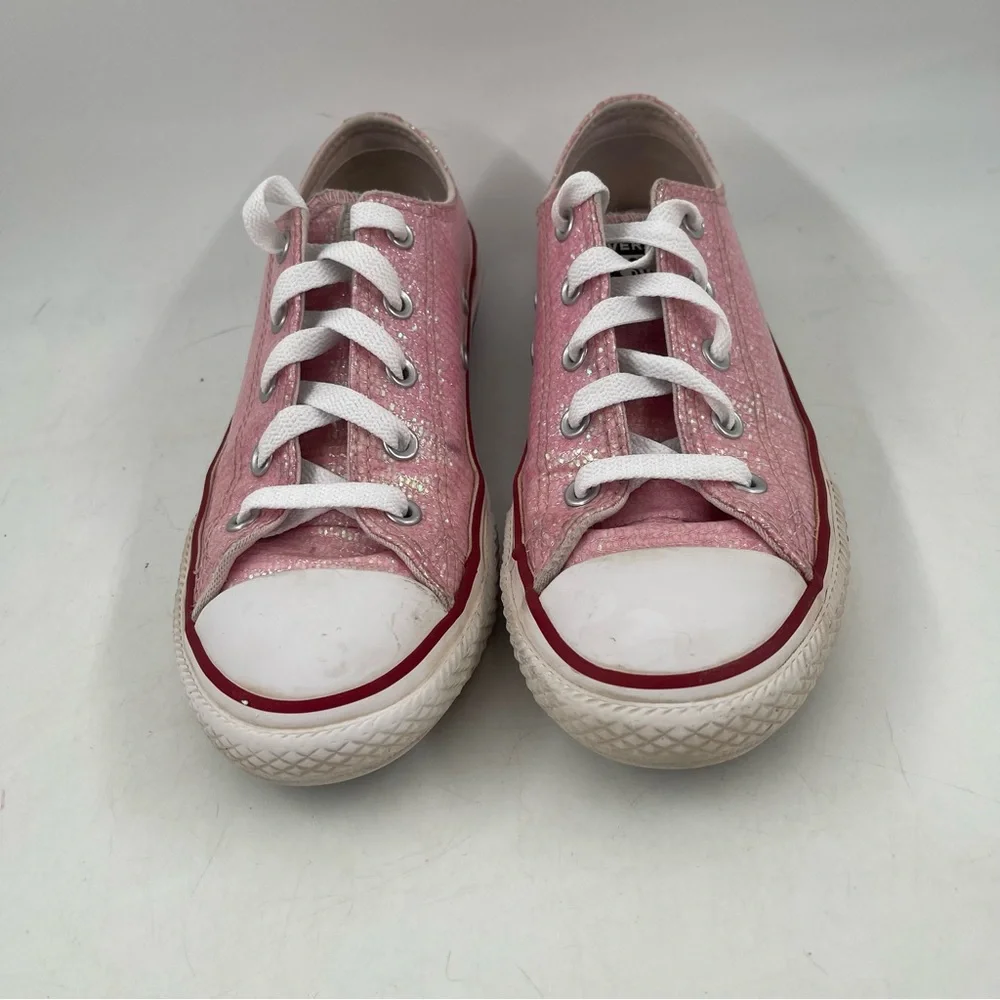 Converse Chuck Taylor AS OX- SZ 2Y -Glitter Pink Lace-Up Low Top Sneakers Shoes